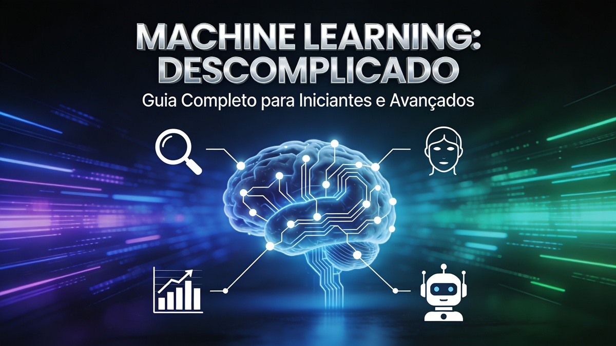 Representação visual de Machine Learning com neurônios interconectados e dados fluindo